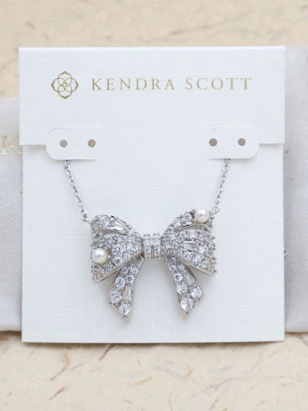 Kendra Scott Krista Bow Necklace Silver White Mix